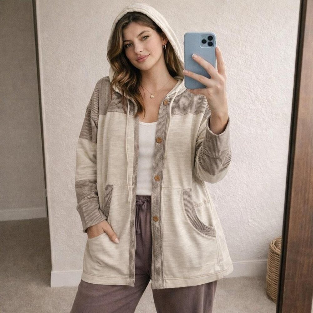 Lagenlook Patchwork Hooded Cardigan. Boho Earth Tone Oversized Fit size L/XL